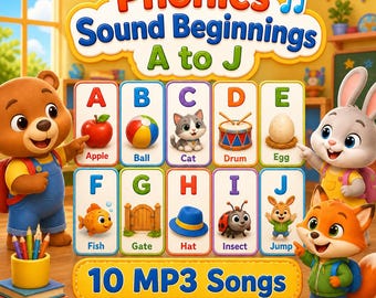 Phonics Sound Beginnings A to J | 10 Preschool Phonics MP3 Songs