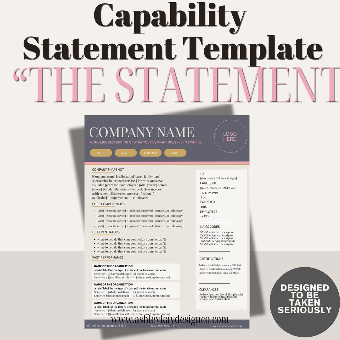 Capability Statement File Government Capability Statement Template | Editable Canva Business One ...