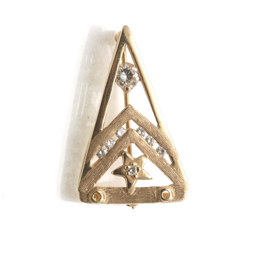 Vintage 14k Triangle Star Pin Brooch Diamond 1/3 Carat Yellow Gold ...