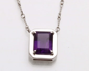 Vintage 14k Amethyst Necklace Emerald Cut White Gold Antique Chain 3.25 carat