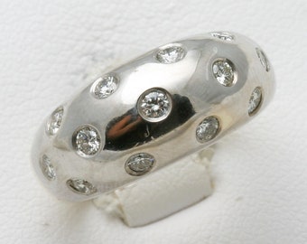 Vintage 14k White yellow gold Diamond Band ring domed bezel 3/4 carat two tone