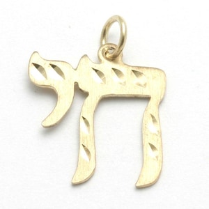 Vintage 14k chai-hanger groot diamantgeslepen plat geelgoud gemaakt in Israël