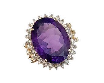 Vintage 14k paarse Amethist & diamanten prinses Diana ring landgoed!