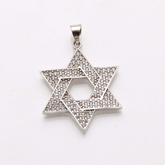 14k White Gold Star Of David Pendant With Cross Center - High Polish Jewish Charm For Necklace, Handmade In USA, Gift Ready