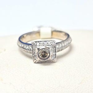 Handmade 14k white gold Chocolate Brown Diamond Round Diamond Ring 2/3 ct pave Halo NEW