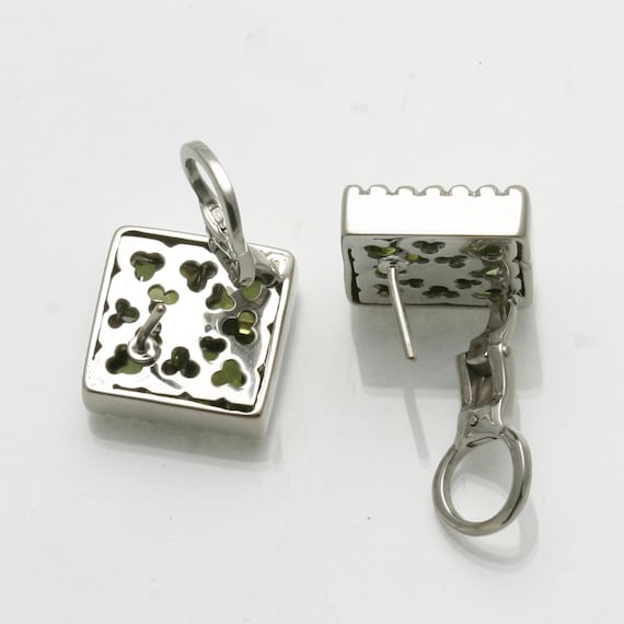 Vintage 14k white gold Peridot Square Earrings fr… - image 2