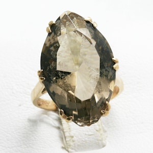 Vintage 9k rose gold 18 carat Smoky brown Topaz ring Marquise Large long Estate Nanette RHR