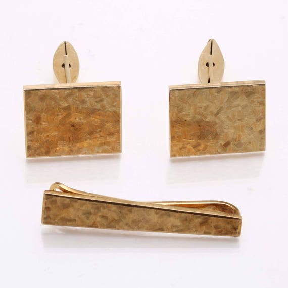 Vintage 14k yellow gold Rectangle Cufflinks Matte… - image 4