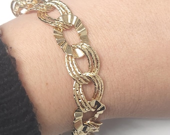 Vintage 14k Gelbgold Oval Glieder Armband Made in Italy Diamantschliff Nachlass