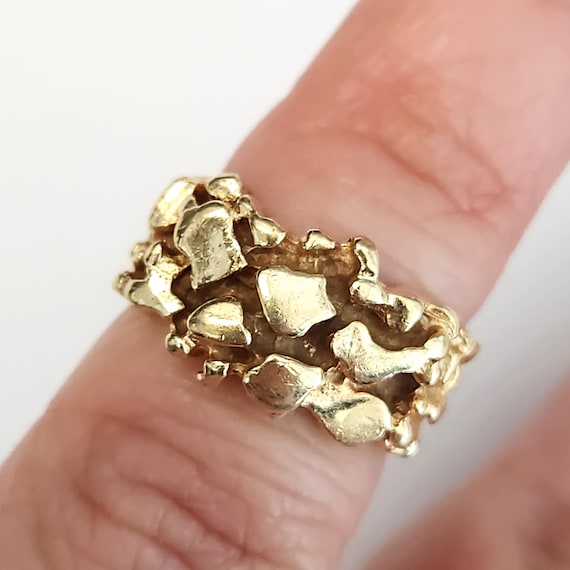 Vintage 14k yellow gold Nugget Men's Pinky Ring E… - image 3