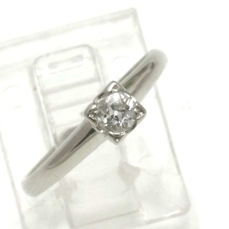 Vintage 14k Weißgold Diamant Bergleute Schliff Solitär 0,28 Karat Nachlass Verlobungsring Bild 2