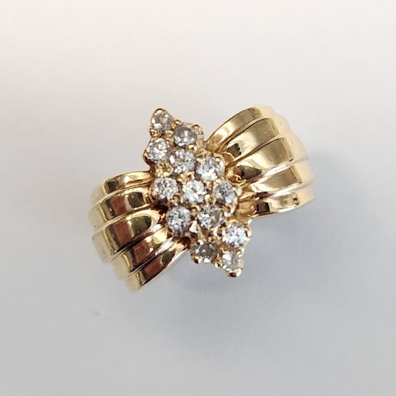 Vintage 14k Diamond Cluster Ring yellow gold 3/4 … - image 2