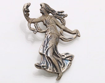 Vintage 925 Sterling Silver Art Nouveau Fairy Pendant Lady 1970&#39;s