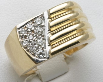 Vintage 14k yellow white gold Mens Ring 1/3 carat diamond Square WOW!