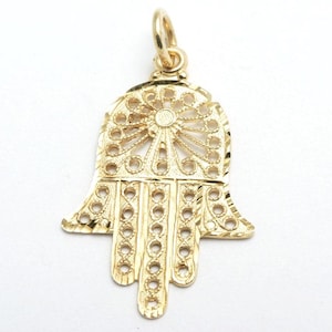 Vintage 14k Yellow gold Hamsa Pendant Filigree Made in Israel