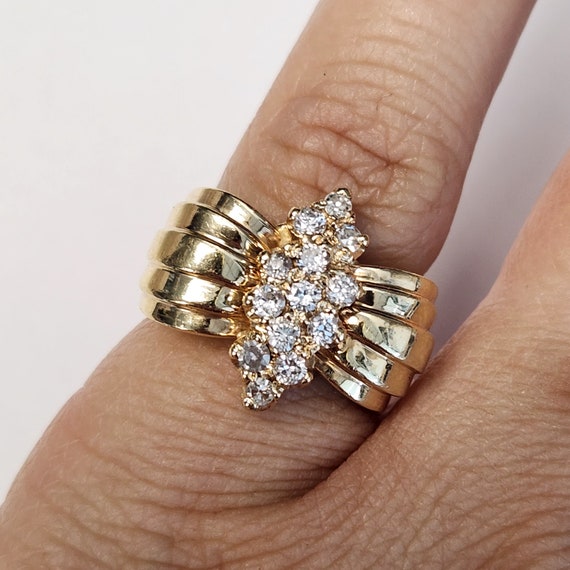 Vintage 14k Diamond Cluster Ring yellow gold 3/4 … - image 5