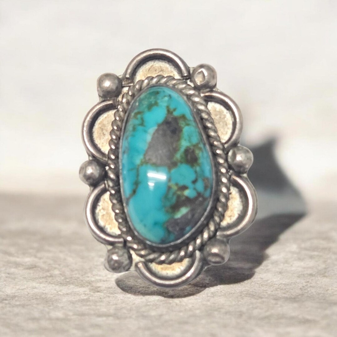 Vintage Sterling Silver Navajo Turquoise Large Ring Size 9 - Etsy