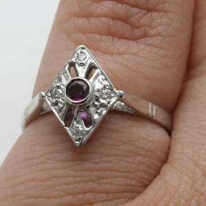 Vintage 14k White Gold Diamond & Ruby Ring Victorian Reproduction Red ...