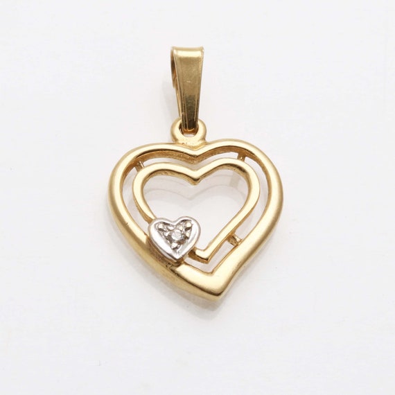 Vintage 14k Heart CZ pendant yellow white gold tw… - image 1