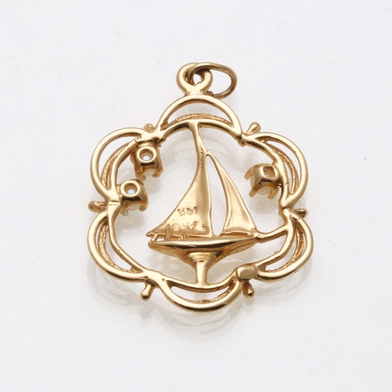 Vintage 14k Sailboat Pearl Pendant Encircled Yell… - image 3