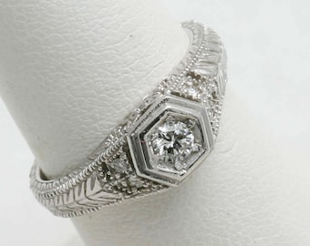 Vintage 14k white gold Diamond Filigree ring Solitaire