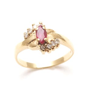 Vintage 14k Ruby & Diamond Marquise Ring yellow gold Dainty Estate