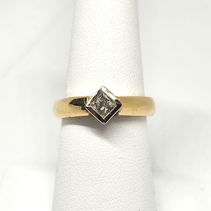 Handmade Diamond Solitaire Engagement Ring 1/4 ct Princess Cut 14k gold bezel set white yellow