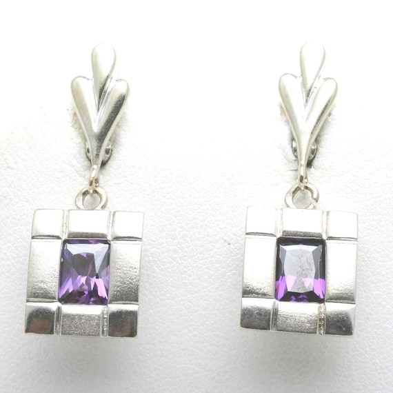 Estate 14k white gold Purple AMETHYST dangle Earr… - image 1