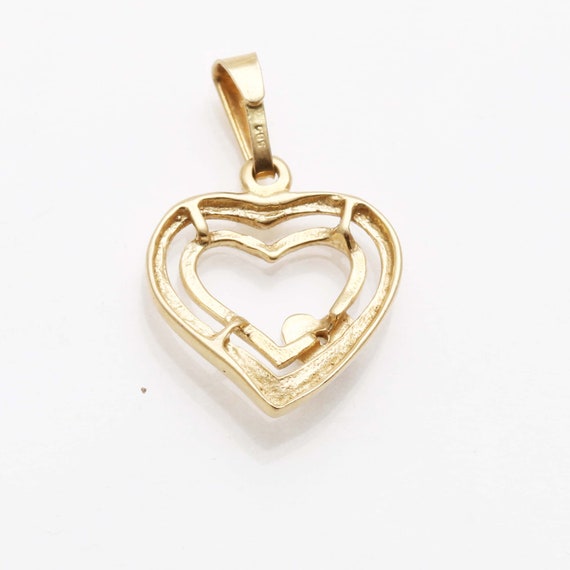 Vintage 14k Heart CZ pendant yellow white gold tw… - image 2