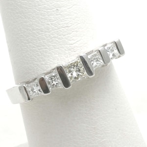 Vintage 14k Diamond Princess Cut Band 0.70 carat white gold channel set Ring