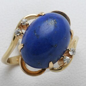 Vintage 18k yellow gold blue LAPIS & diamond Ring swirl Estate