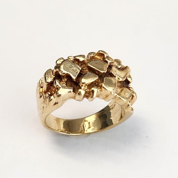 Vintage 14k yellow gold Nugget Men's Pinky Ring E… - image 4