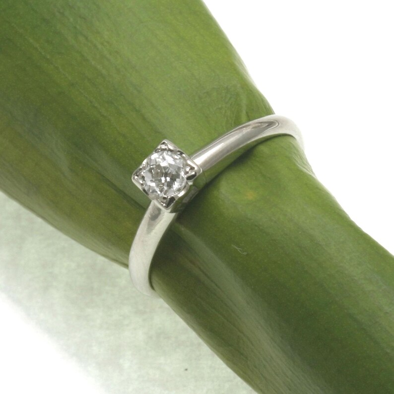 Vintage 14k Weißgold Diamant Bergleute Schliff Solitär 0,28 Karat Nachlass Verlobungsring Bild 1