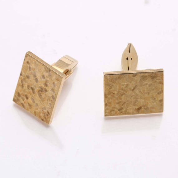 Vintage 14k yellow gold Rectangle Cufflinks Matte… - image 2