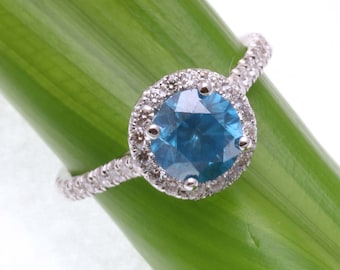 New 14k white gold Blue Diamond Halo Engagement Ring 2.30 carat Handmade