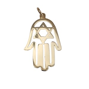 Vintage 14k yellow HAMSA hand pendant Star of David Judaica Made in Israel