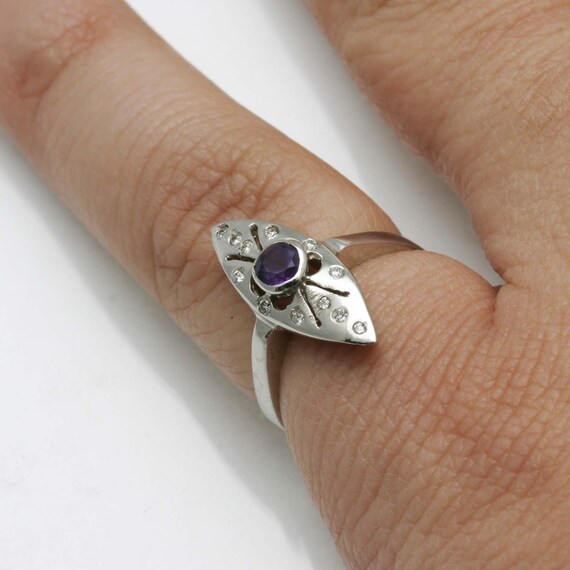 Victorian 14k white gold Diamond AMETHYST Ring Vi… - image 5