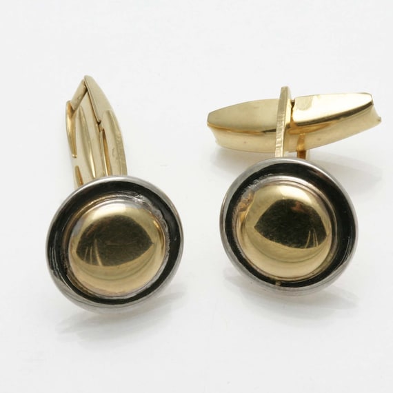 Vintage 14k yellow white gold Round Cufflinks Cir… - image 1