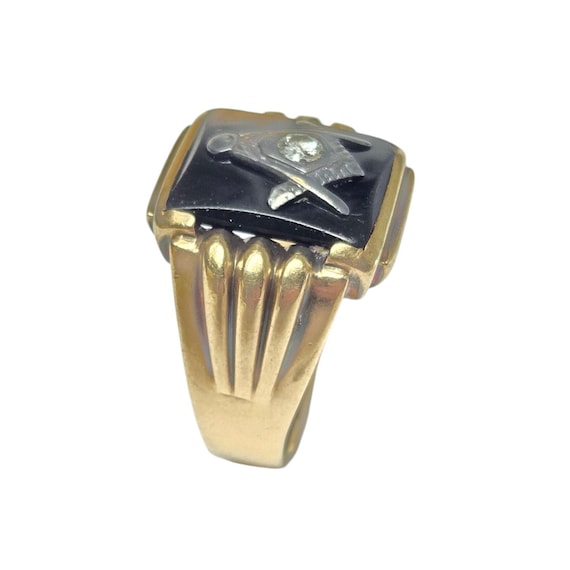 Vintage Masonic Ring 10k Yellow Gold Men's Onyx Signet Ring With