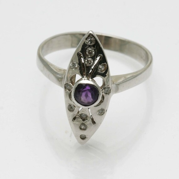 Victorian 14k white gold Diamond AMETHYST Ring Vi… - image 2