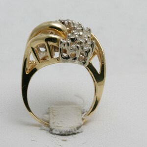 Vintage 14k yellow white gold Diamond Cocktail Cluster Ring 1 carat Large round Estate image 5