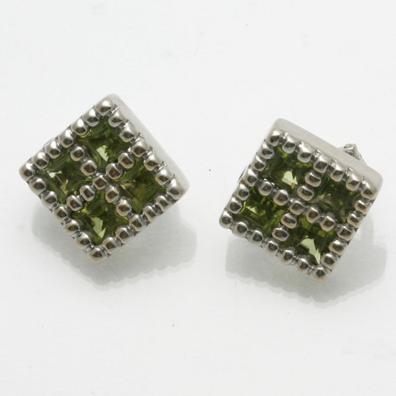 Vintage 14k white gold Peridot Square Earrings fr… - image 3