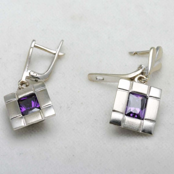 Estate 14k white gold Purple AMETHYST dangle Earr… - image 2