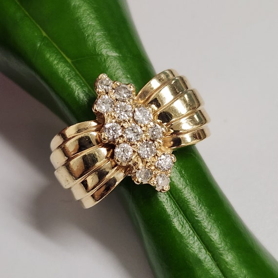 Vintage 14k Diamond Cluster Ring yellow gold 3/4 … - image 1