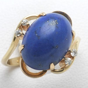 Vintage 18k yellow gold blue LAPIS & diamond Ring swirl Estate