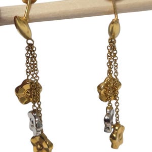 Vintage 14k yellow white gold flower dangle earrings chain drop two-tone Estate