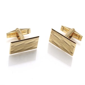 Vintage 14k Cufflinks Rectangle Diamond Cut Yellow Gold Mens Estate Pattern Texture