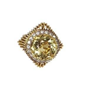 Vintage 18k yellow Citrine & Diamond Cocktail Ring 7.5 carat
