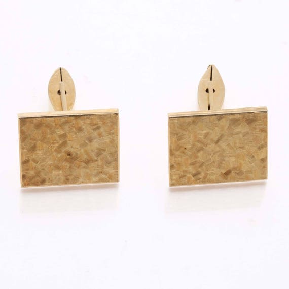 Vintage 14k yellow gold Rectangle Cufflinks Matte… - image 1