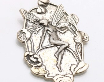 Vintage 925 Sterling Silver Art Nouveau Fairy Pendant 1970&#39;s tinkerbell